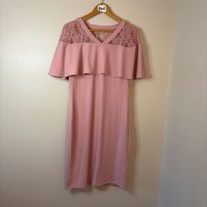 Grace Karin Pink Sheath Midi Dress with V-Neck & lace design NWT women's sz L